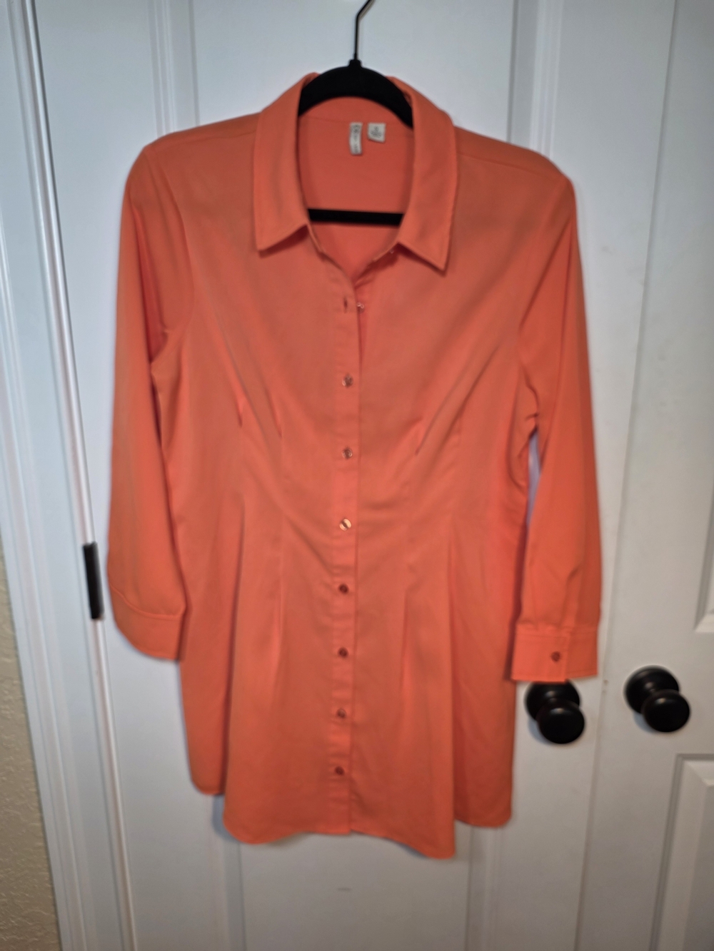 Coral Orange Button-Front Tunic Shirt